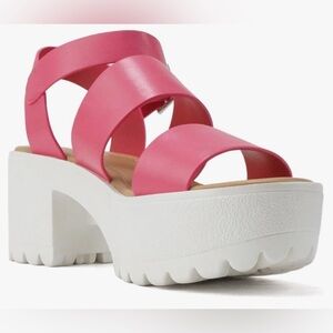 Soda Open Toe Two Bands Lug sole Block Heel Sandals with Adjustable Ankle Strap